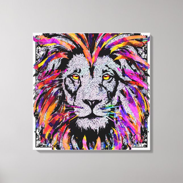 Lion Face Wrapped Canvas - Realistic Lion Drawing (Front)