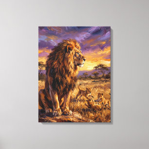 Lion Family at Sunset – Materic Fine Art Wildlife Canvas Print