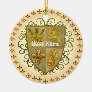 Lion Family Crest Surname Ceramic Tree Decoration