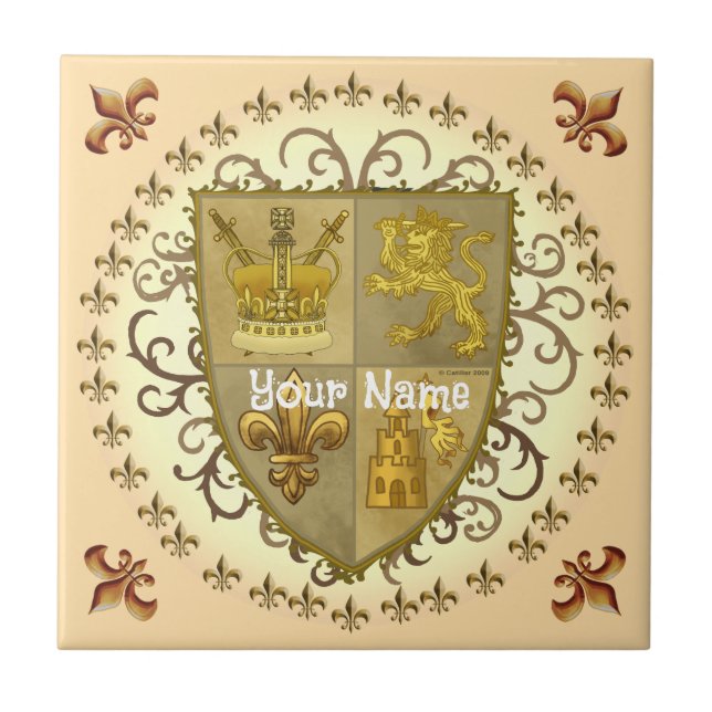 Lion Family Crest Surname Tile (Front)