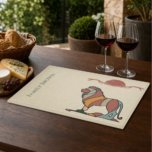 Lion Family Name Glass Cutting Board