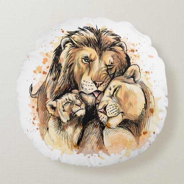 Lion Family Round Cushion (Front)