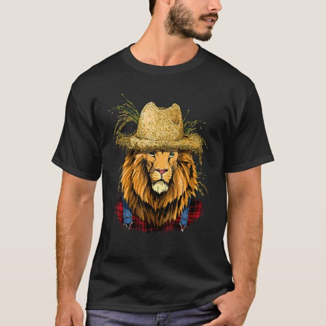 Lion Farmer Farming Agriculture Rancher Wild Anima T-Shirt (Front)