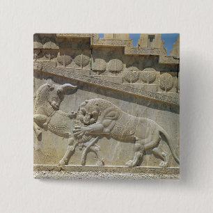 Lion fighting bull, relief east staircase 15 cm square badge