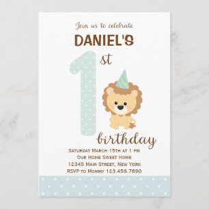 Lion First Birthday Invitation (Blue)