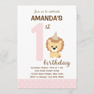 Lion First Birthday Invitation (Pink)