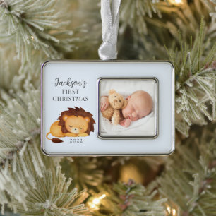Lion First Christmas Photo Silver Plated Framed Ornament
