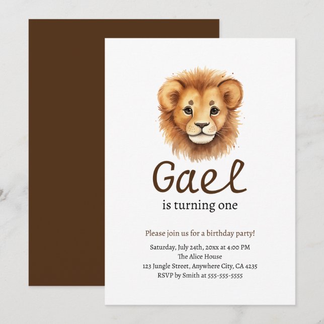 Lion First King of the Jungle Birthday Invitation (Front/Back)