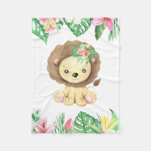 Lion Flower Watercolor Fleece Blanket