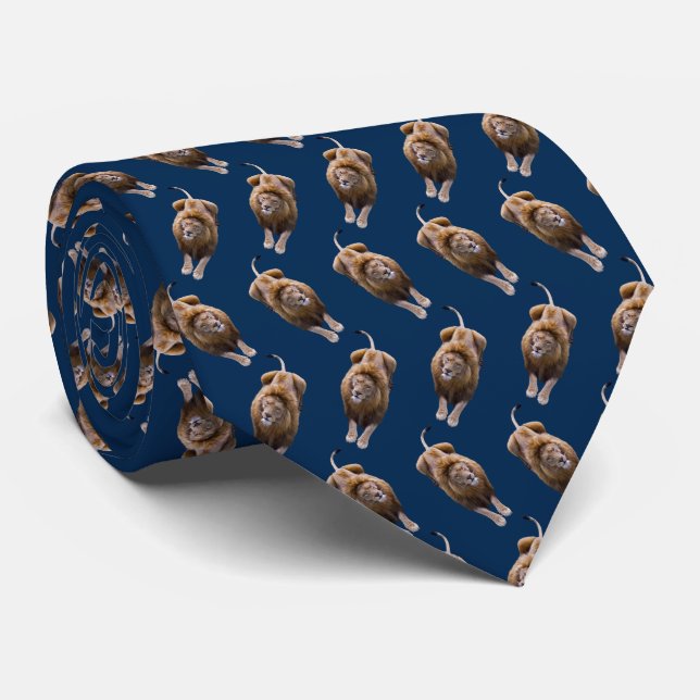 Lion Frenzy Tie Double Sided Print (Navy) (Rolled)