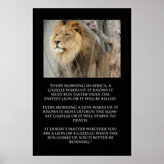 Lion And Gazelle Motivational Lion Gazelle Running Quote Poster | Zazzle.co.uk