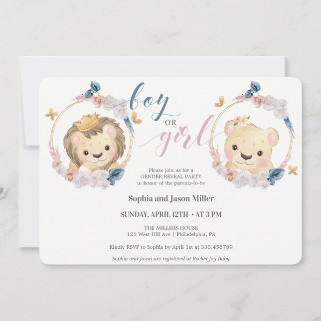 Lion Gender Reveal Invitation (Front)