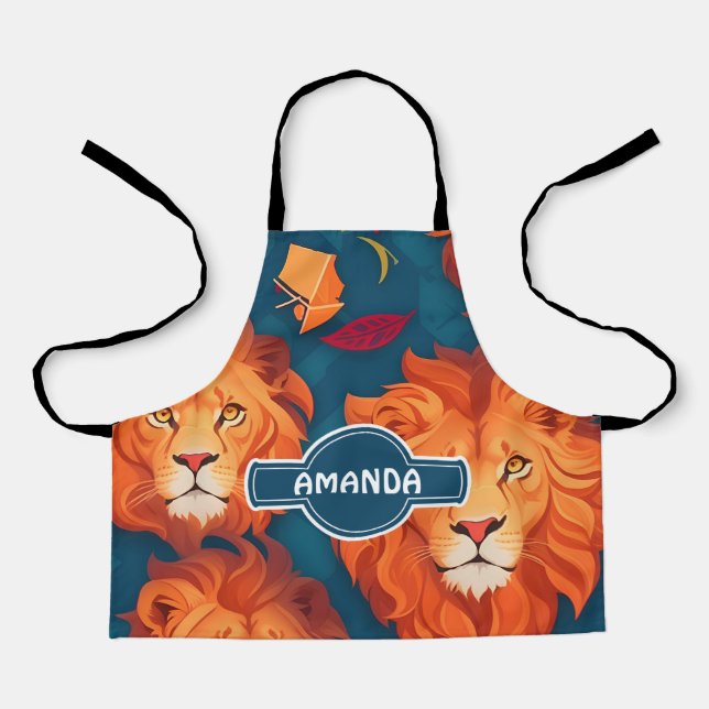 Lion Geometric Colourful Personalised Pattern Apron (Front)