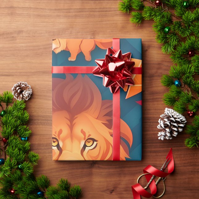 Lion Geometric Colourful Personalised Pattern Wrapping Paper (Holiday Gift)