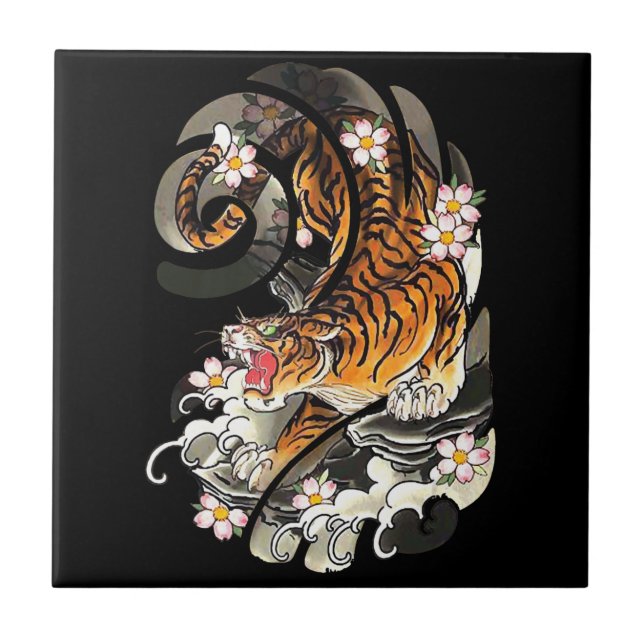 Lion Gift | Tiger Tattoo Cool Brave Tile (Front)