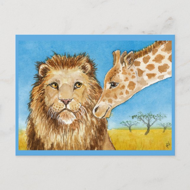 Lion, Giraffe, African animals postcard (Front)