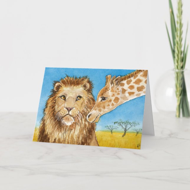 Lion, Giraffe,  Anniversary card (Front)