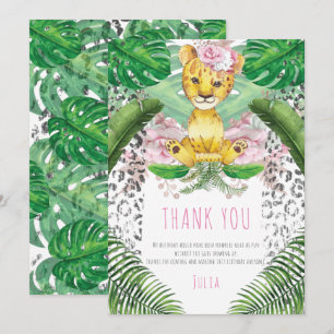 Lion Girl Illustration Safari Birthday I Baptism Thank You Card