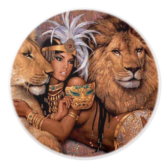 Lion Goddess Egyptian Princess Ceramic Pull Knob (Front)