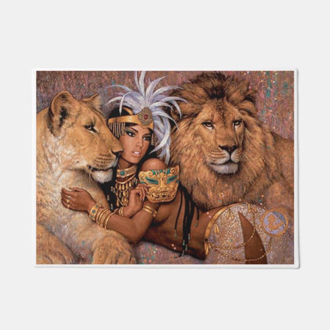 Lion Goddess Egyptian Princess Door Mat (Front)