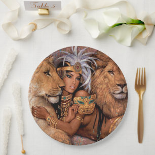Lion Goddess Egyptian Princess Pillow Paper Plate
