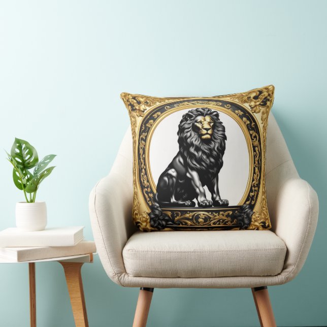 Lion gold and black ornamental frame cushion (Chair)