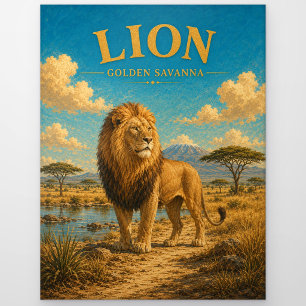Lion Golden Savanna Watercolor GeoSaga Postcard