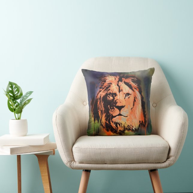 Lion Graffiti Throw Pillow (Chair)