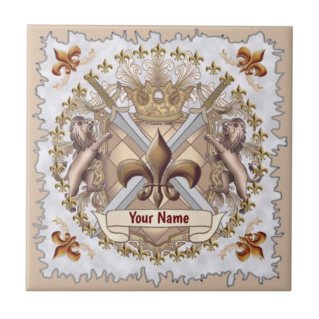 Lion Griffin Shield  Surname  Tile (Front)