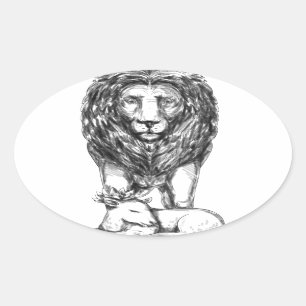 Lion Guarding Lamb Tattoo Oval Sticker