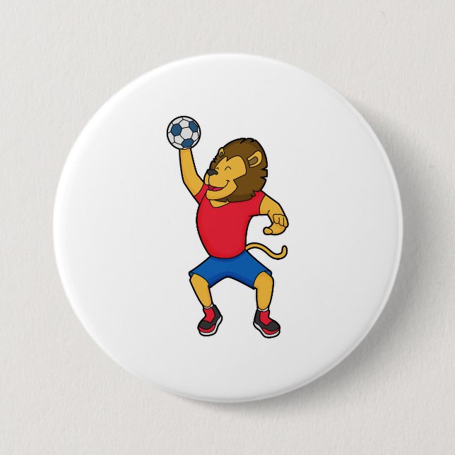 Lion Handball player Handball 7.5 Cm Round Badge (Front)