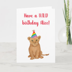 Lion 'have a wild birthday' personalised card