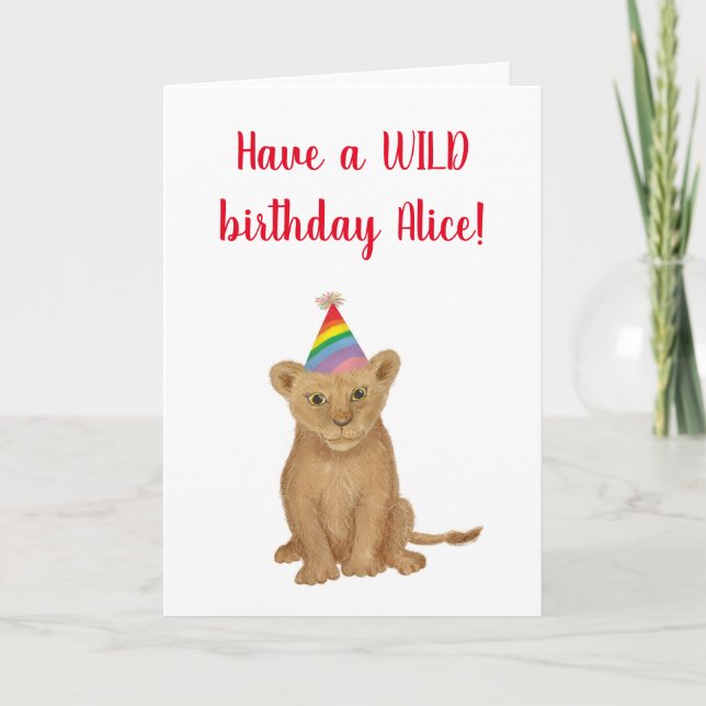 Lion 'have a wild birthday' personalised card (Front)