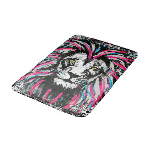 Lion Head Bath Mat Blue Pink Lion Bath Mat