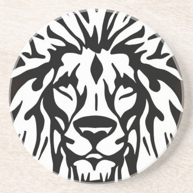 Lion head black and white etching regal coaster (Front)