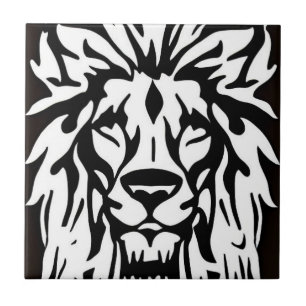 Lion head black and white etching tile