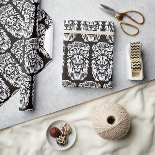 Lion head black and white etching wrapping paper