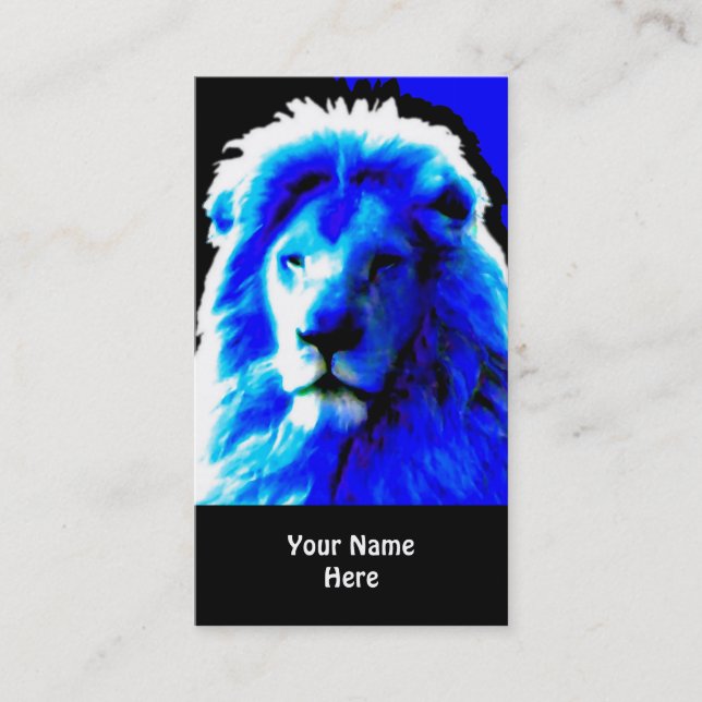Lion Head Blue business card black (Front)