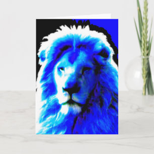 Lion Head Blue greetings card