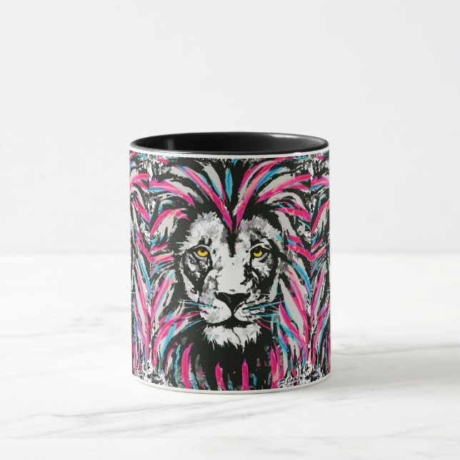 Lion Head Coffee Mug | Blue Pink Lion Coffee Cup (Center)