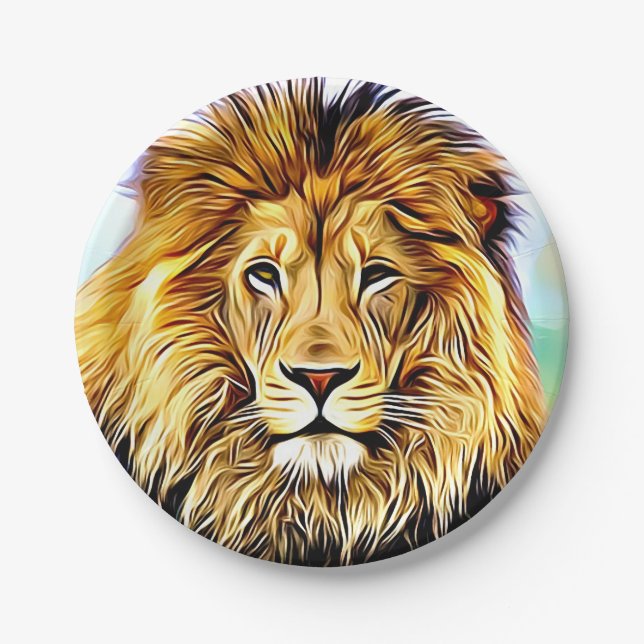 Lion head Digital painting Paper Plate (Front)