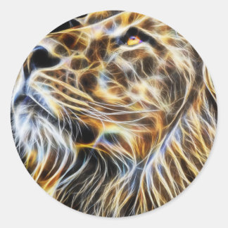 Lion Head Glowing Fractalius Classic Round Sticker