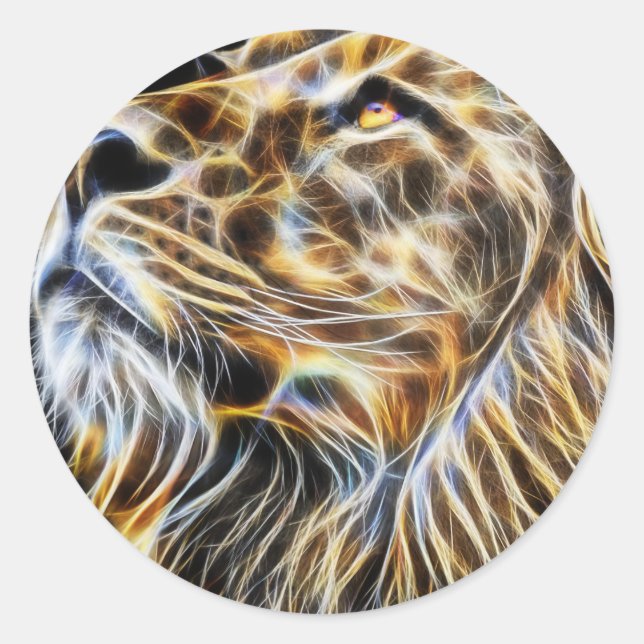 Lion Head Glowing Fractalius Classic Round Sticker (Front)