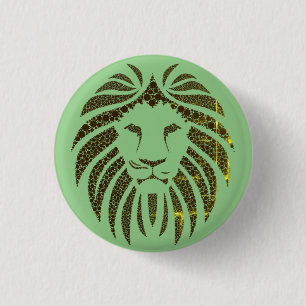 LION HEAD GREEN BACKGROUND 3 CM ROUND BADGE