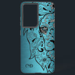 Lion Head Illustration On Metallic Blue Background Samsung Galaxy Case<br><div class="desc">An elegant,  modern image of a metallic blue background with a lion head sugar skill illustration.</div>