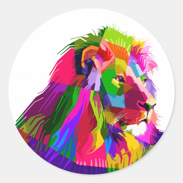 Lion head in geometric pattern classic round sticker (Front)