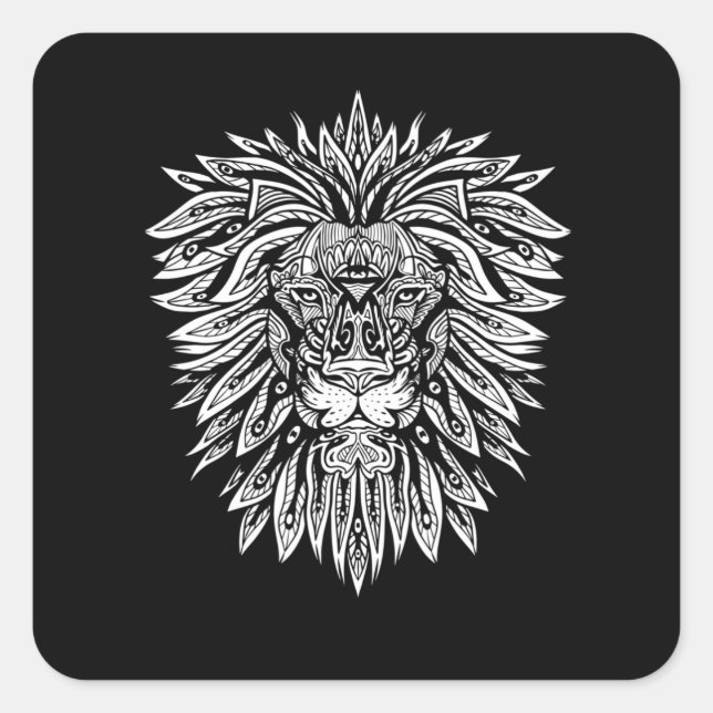Lion Head Mandala Lion Square Sticker (Front)