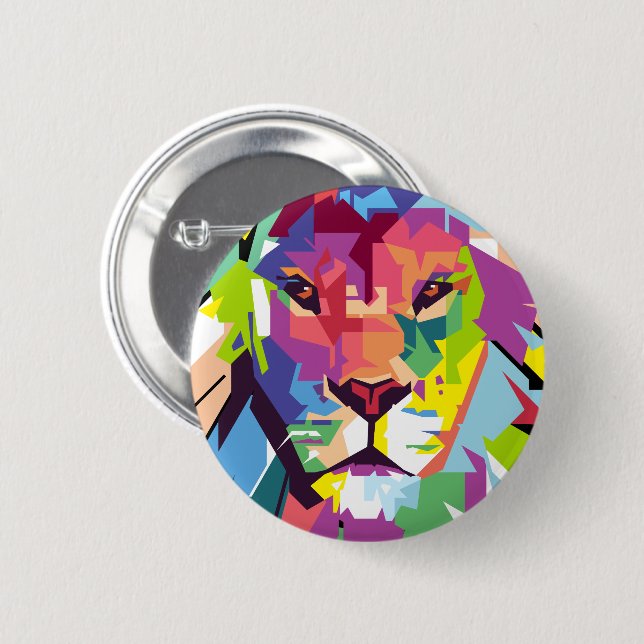 Lion Head | Modern Art 6 Cm Round Badge (Front & Back)