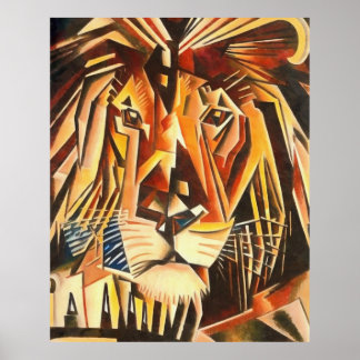Lion Head Modern Cubist Painting Poster