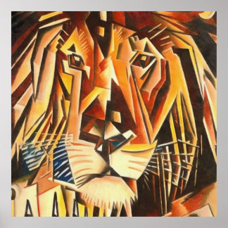 Lion Head Modern Cubist Painting Poster
